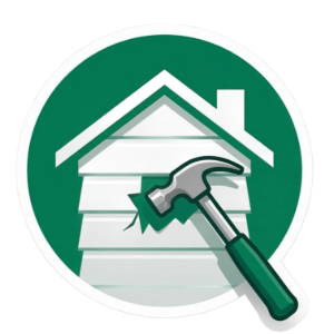 Green circular icon of a house with a hammer, suggesting home repair or maintenance