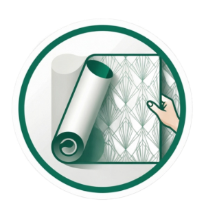 Green circular logo of a rolled paper design or blueprint held by a hand