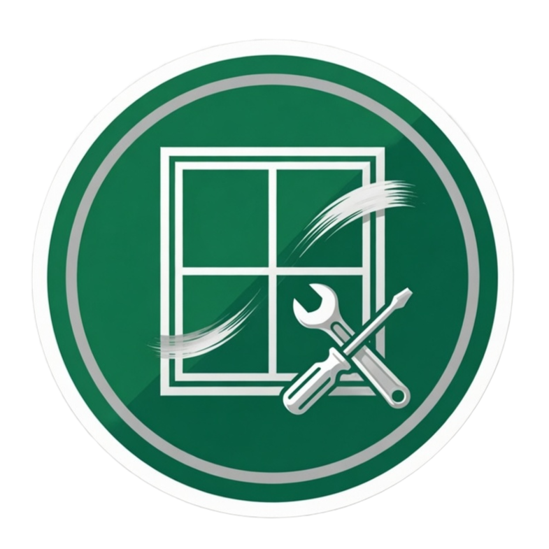 Green circular icon with a white window, brush strokes, and crossed wrench and screwdriver tools