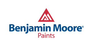 Benjamin Moore Paints logo with red triangular mark and blue text