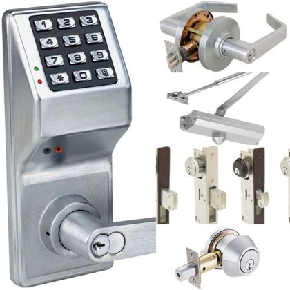 Locks Keys and More | A stainless steel door lock with a digital keypad