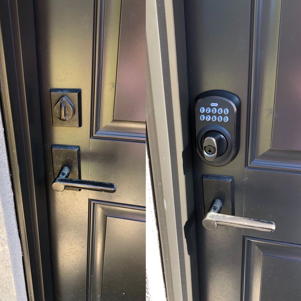 Locks Keys and More | A black door with a combination lock on it