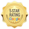 Gold 5-Star Rating badge from Google, with text and logo.
