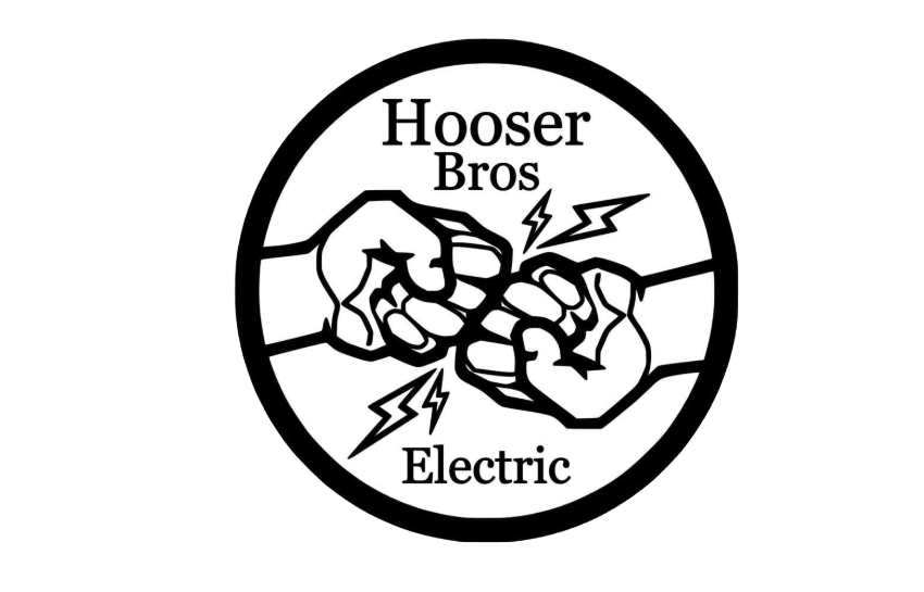 Hooser Bros Electric logo: two fists bumping with lightning bolts.