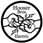 Hooser Bros Electric logo: fists bumping with lightning bolts, within a black circle.