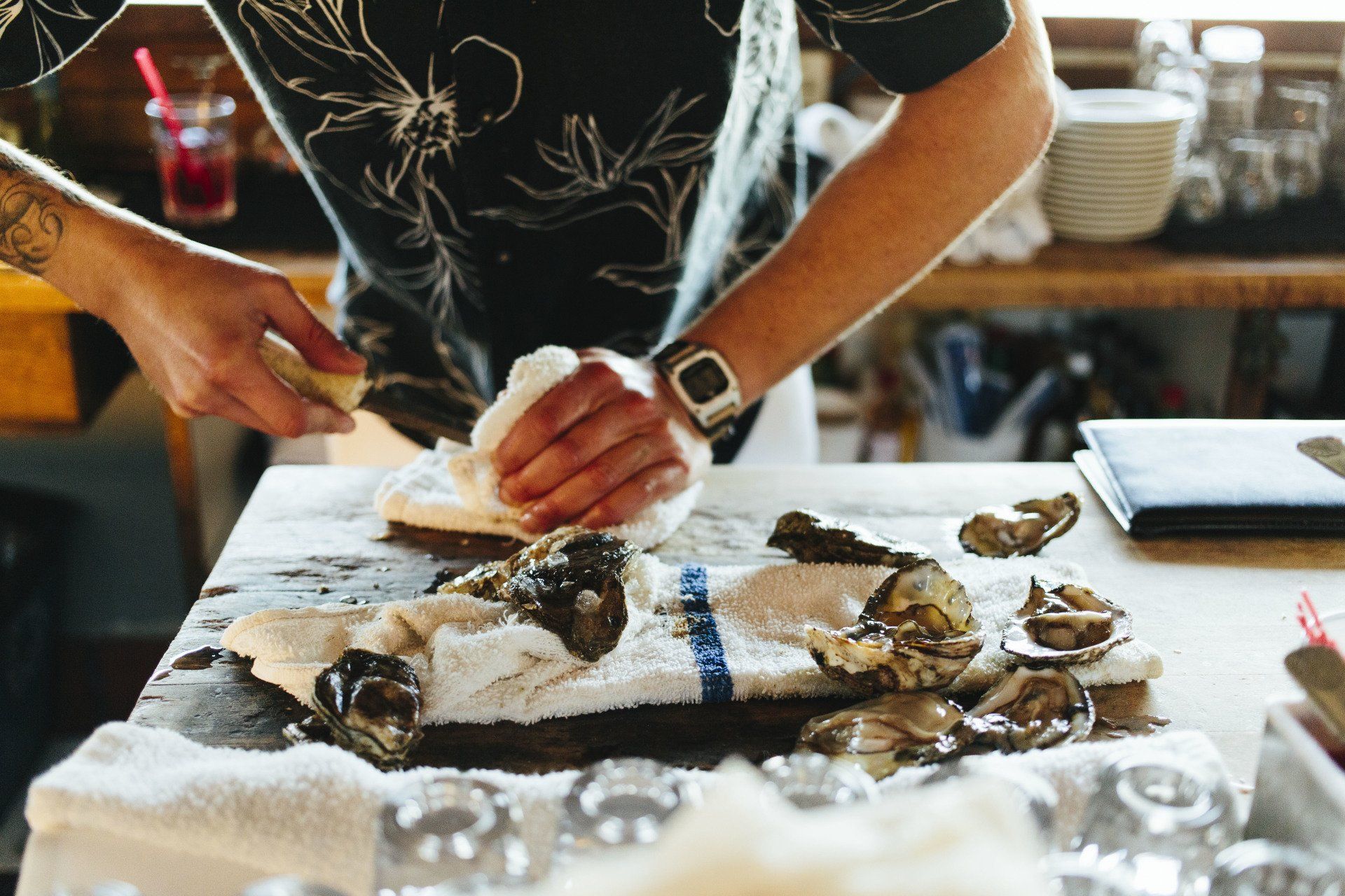 Fresh oysters on the half shell at Brophy Bros Santa Barbara