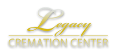 Legacy Cremation Center logo in gold script with gray text on a white background