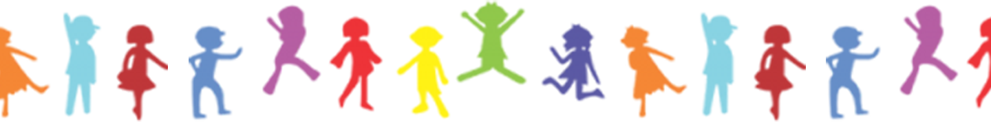 A row of colorful silhouettes of people standing next to each other on a white background.