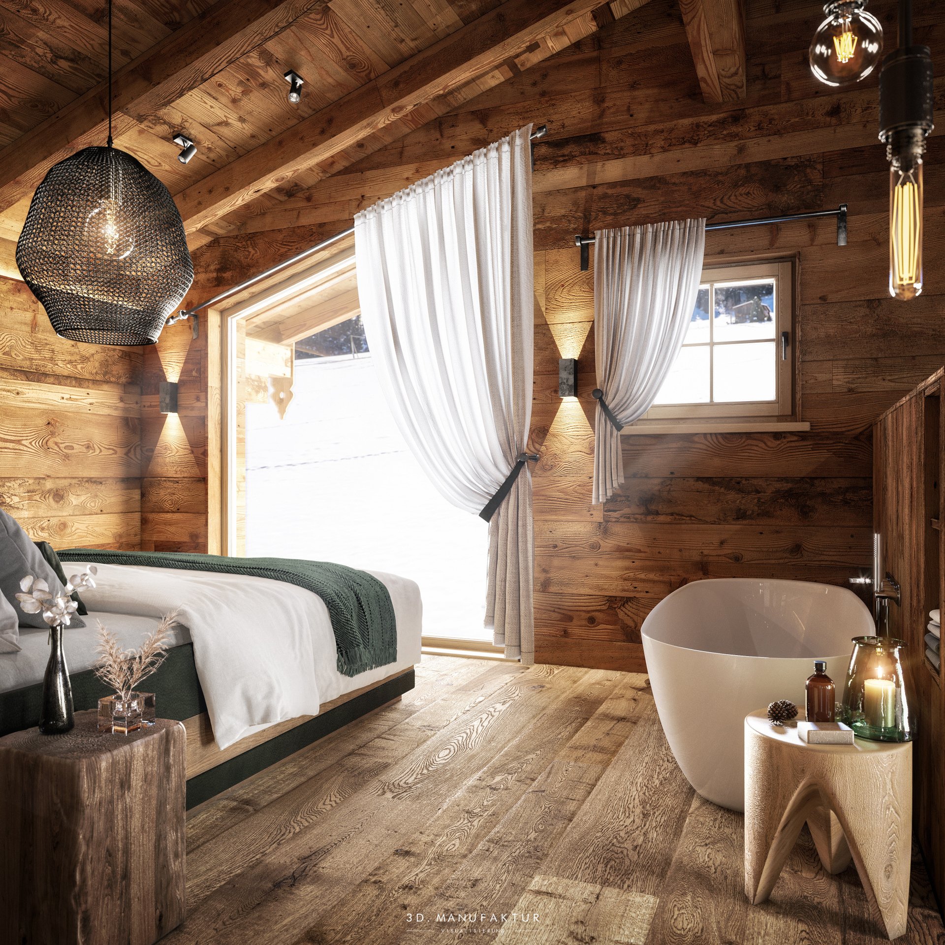 Architekturvisualisierung Chaletdorf Hygna Chalet C