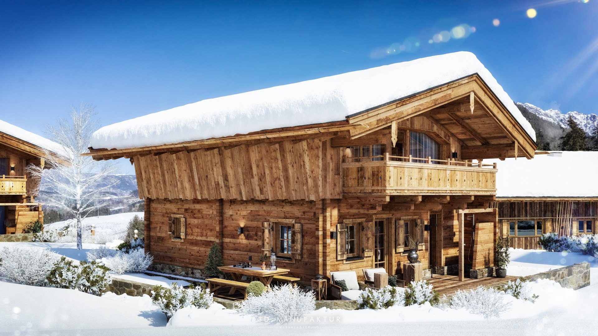 Architekturvisualisierung Chaletdorf Hygna