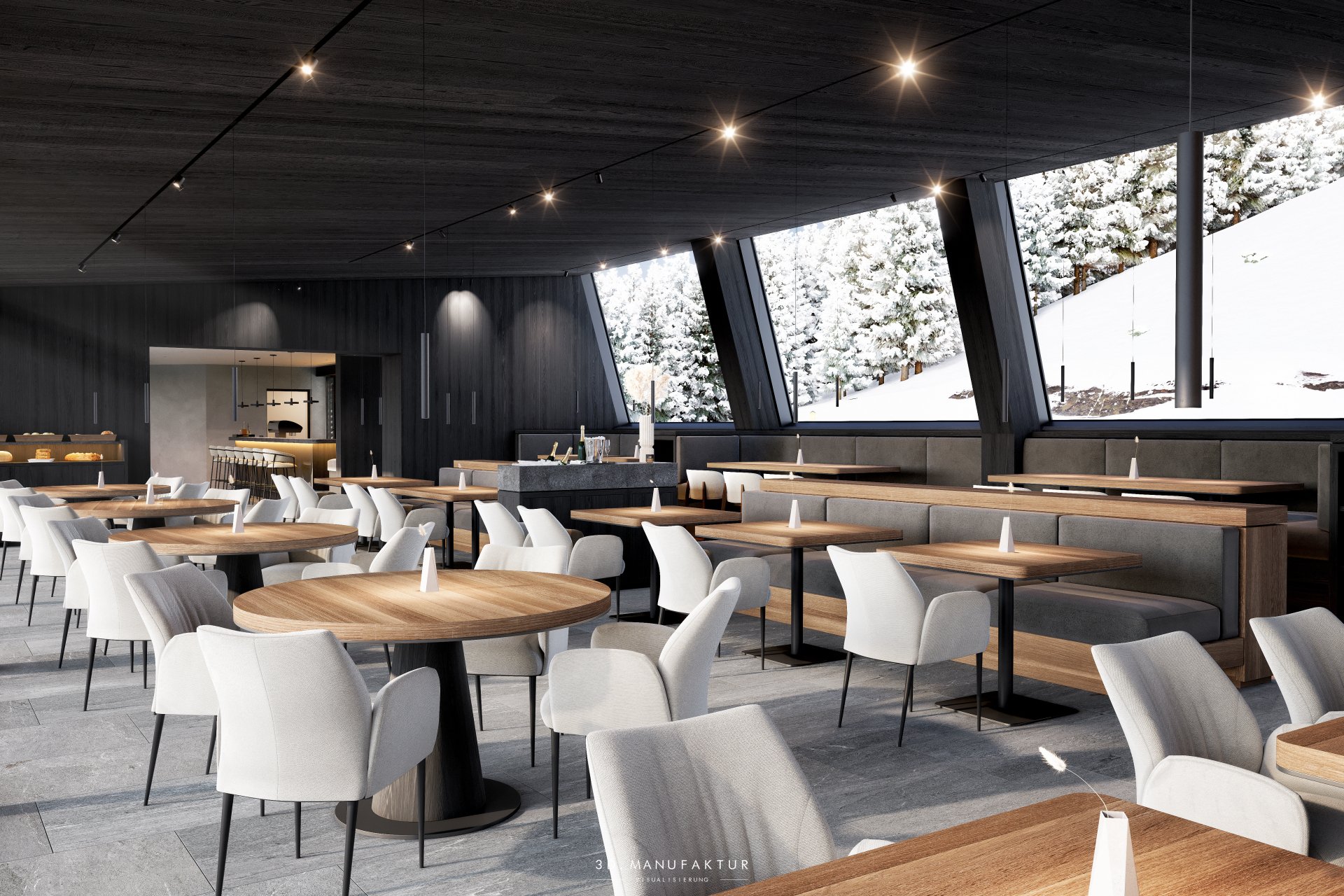 Interiorvisualisierung Haven Mountain Retreat Restaurant