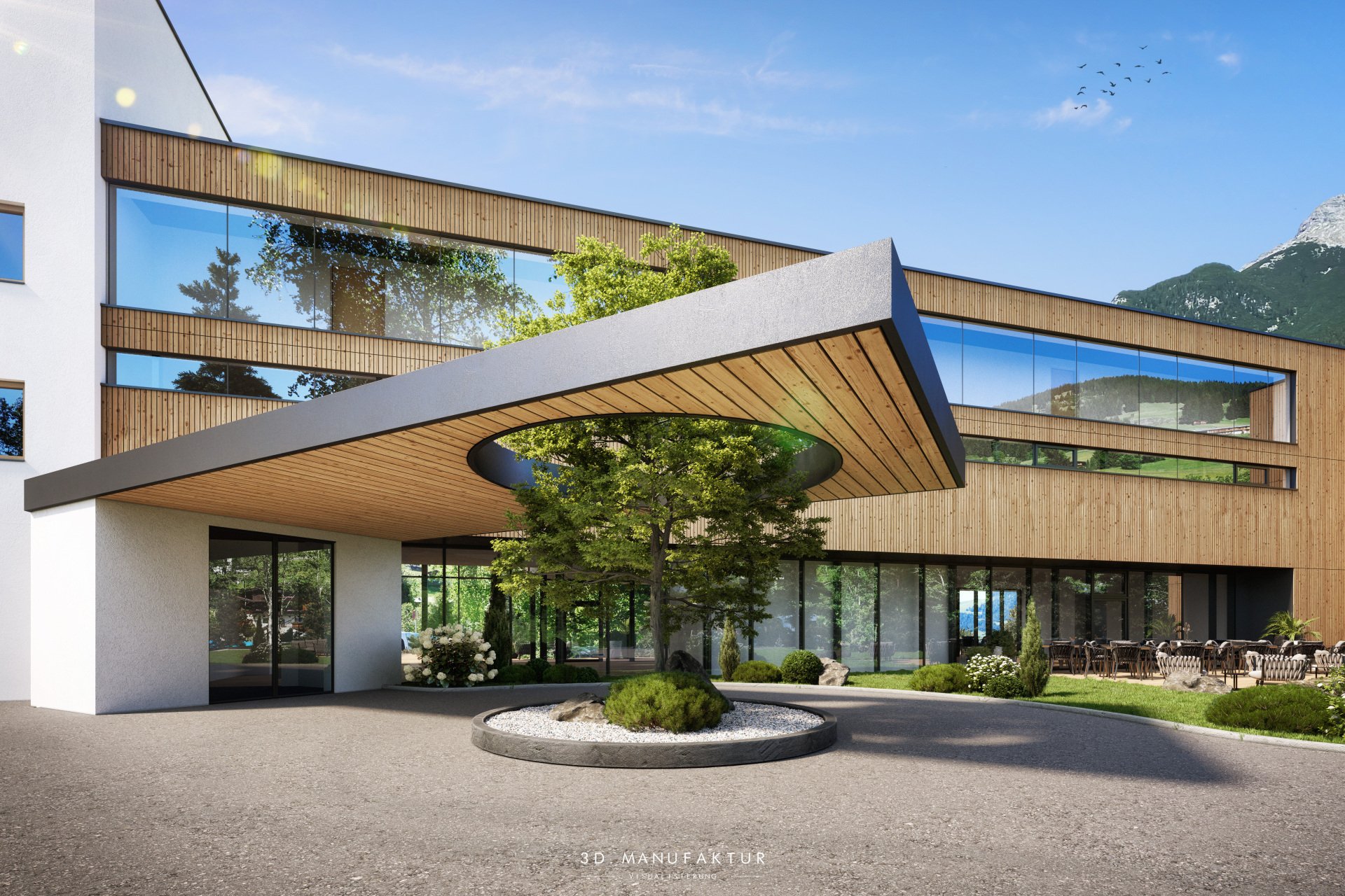 Architekturvisualisierung Hotel Forestview Vorfahrt