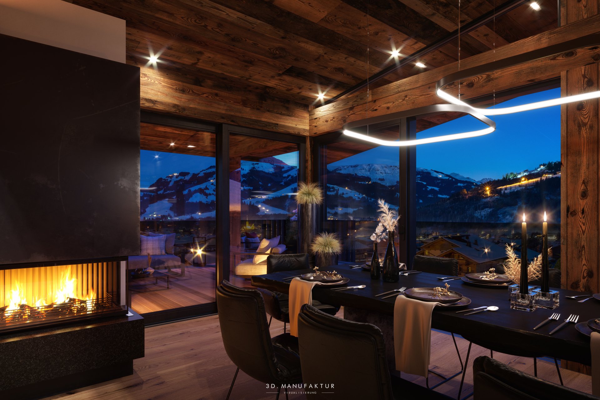 Architekturvisualisierung Luxus Chalet Place to See Interior