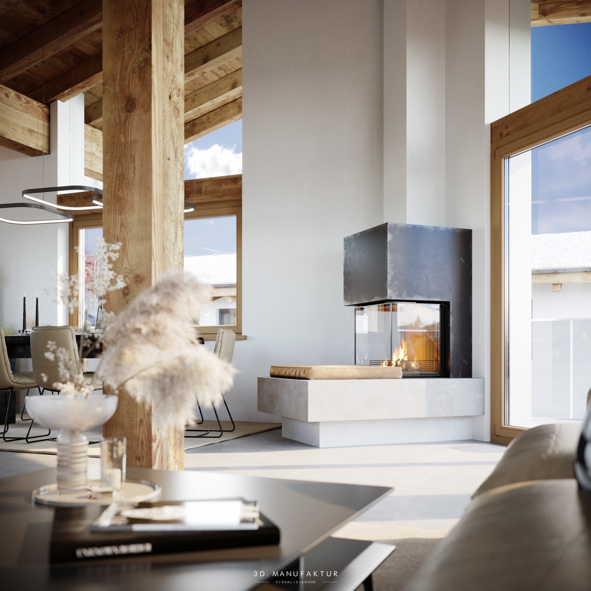 Architektur Interior Visualisierung Chalet Ofen