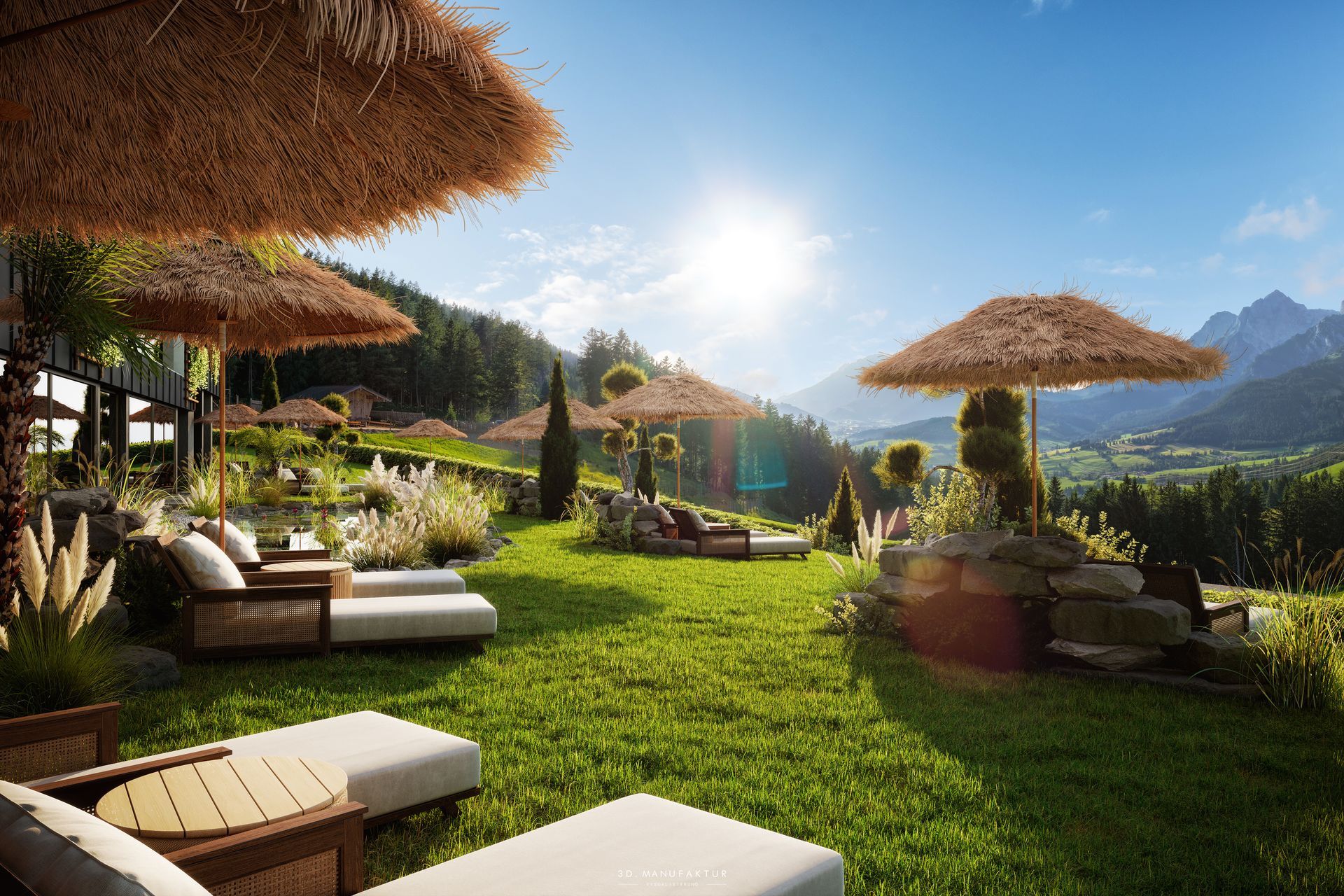 Architekturvisualisierung Jufenalm Garten
