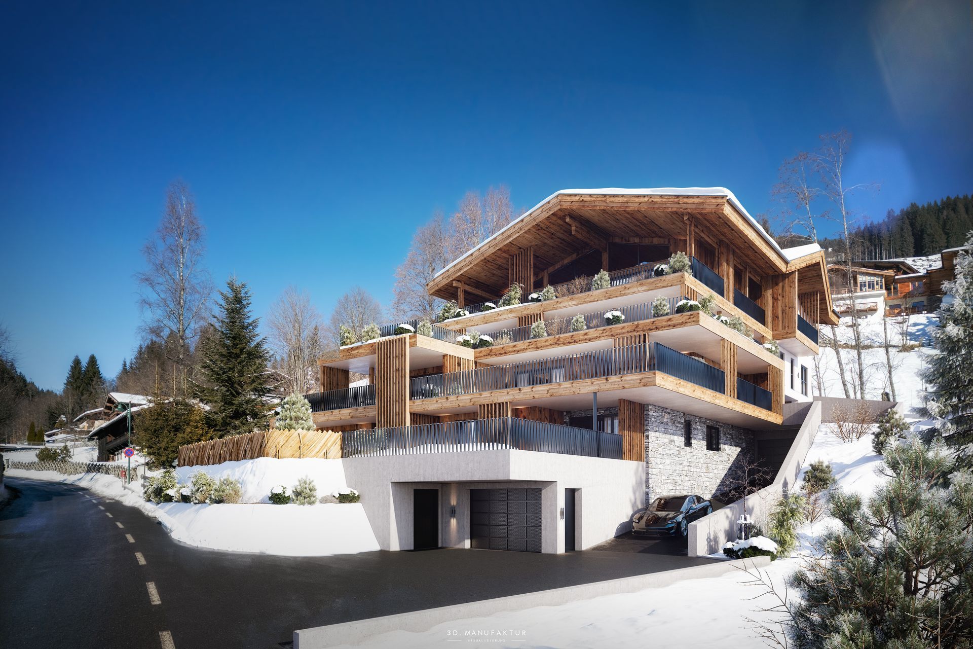 Architekturvisualisierung Appartementhaus Saalbach Hinterglemm