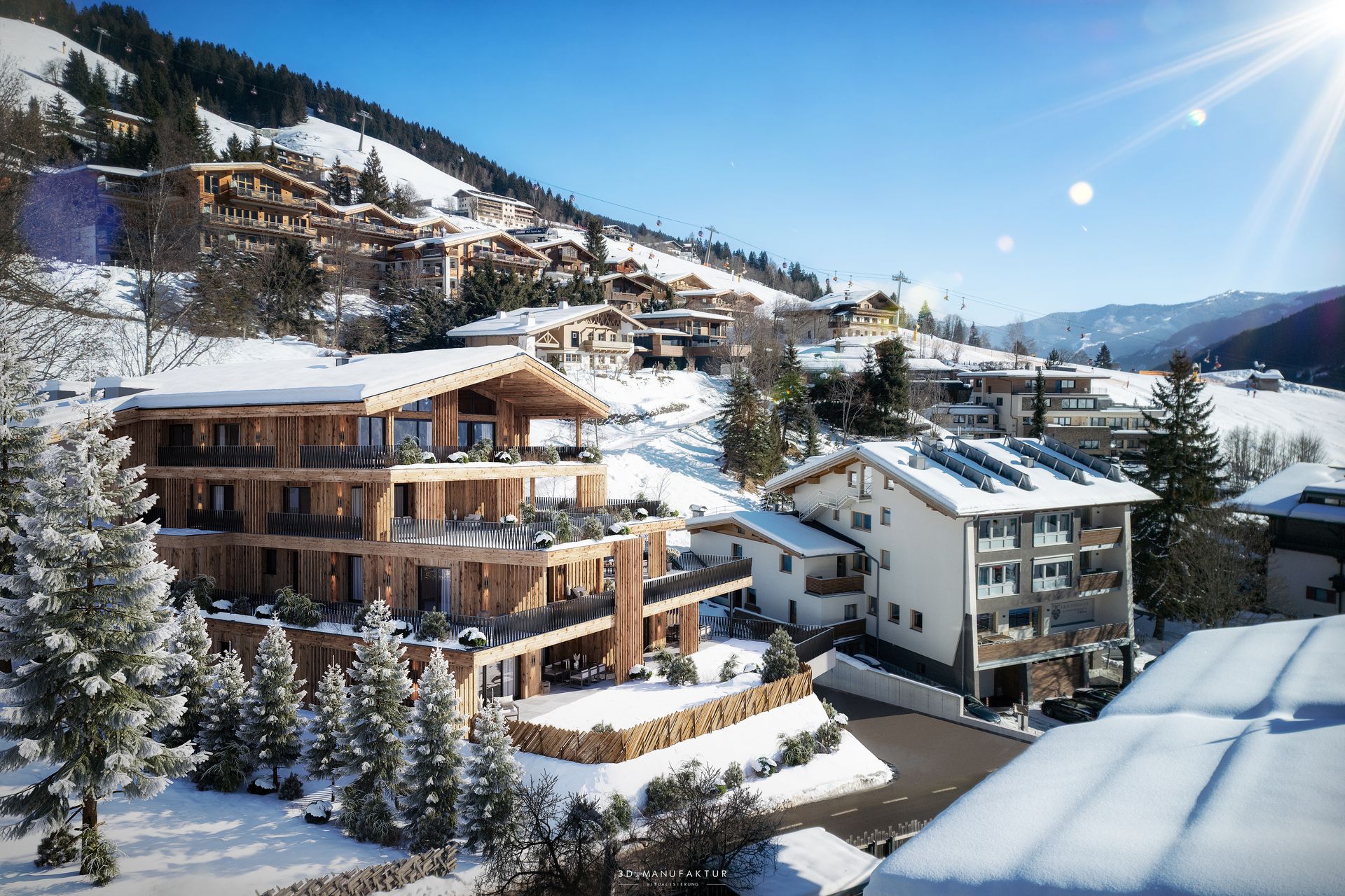 Architekturvisualisierung Appartementhaus Saalbach Hinterglemm