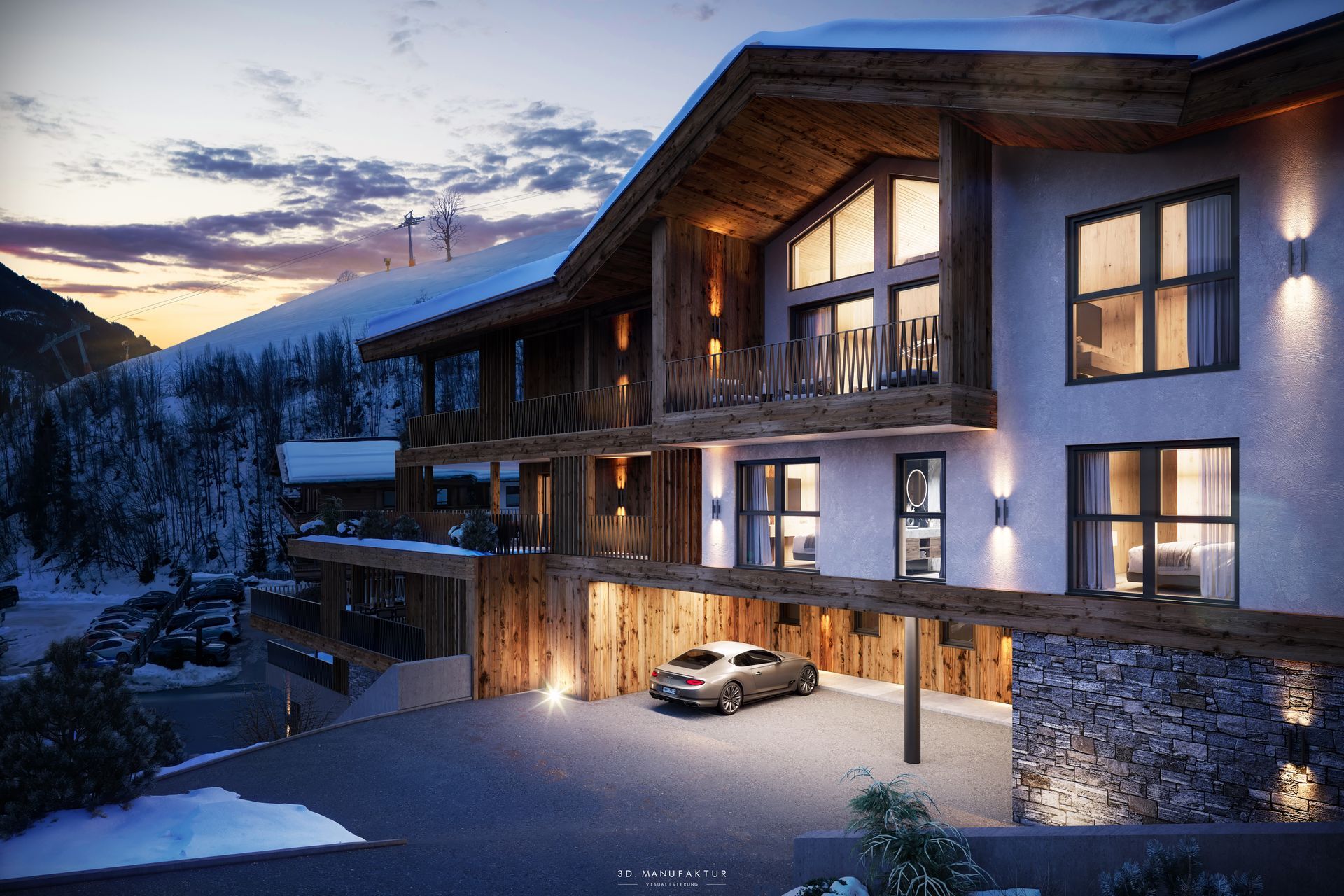 Architekturvisualisierung Appartementhaus Saalbach Hinterglemm