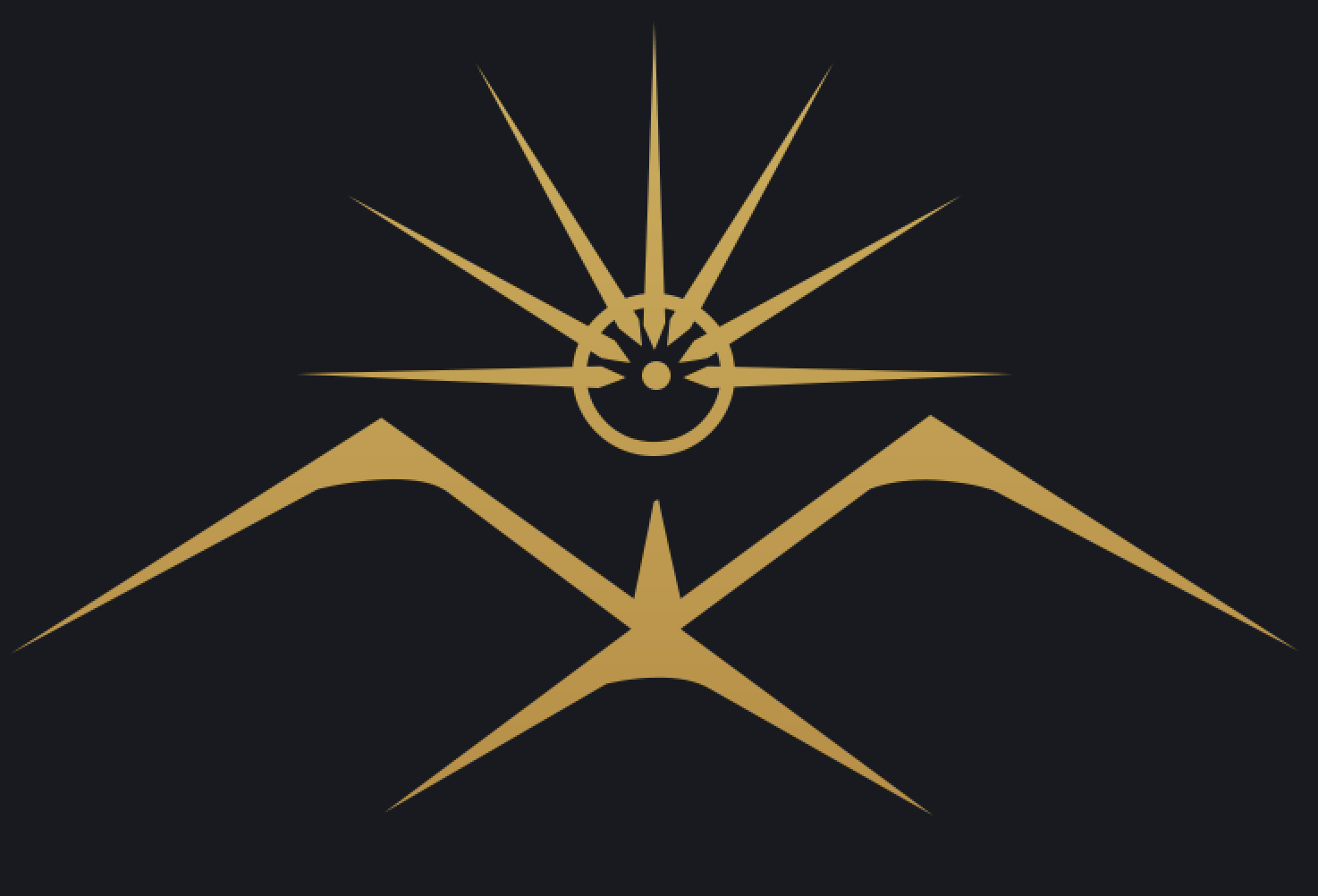 A black background with a gold symbol on it