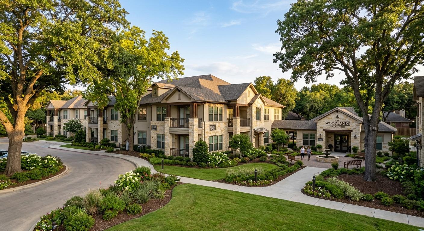 Colleyville Texas residential street with rental homes and clear blue sky on a sunny afternoon