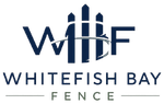Whitefish Bay Fence Logo with WBF Lettermark, Fence Post Graphic, and Company Name in Whitefish Bay, WI