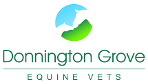 Logo for Donningrove Equine Vets, featuring a white horse silhouette in a blue and green circle above the practice name.
