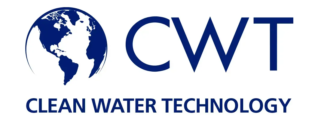 A logo for cwt clean water technology with a globe