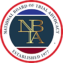 Logo of the National Board of Trial Advocacy: red, white, and blue circle with gold lettering.