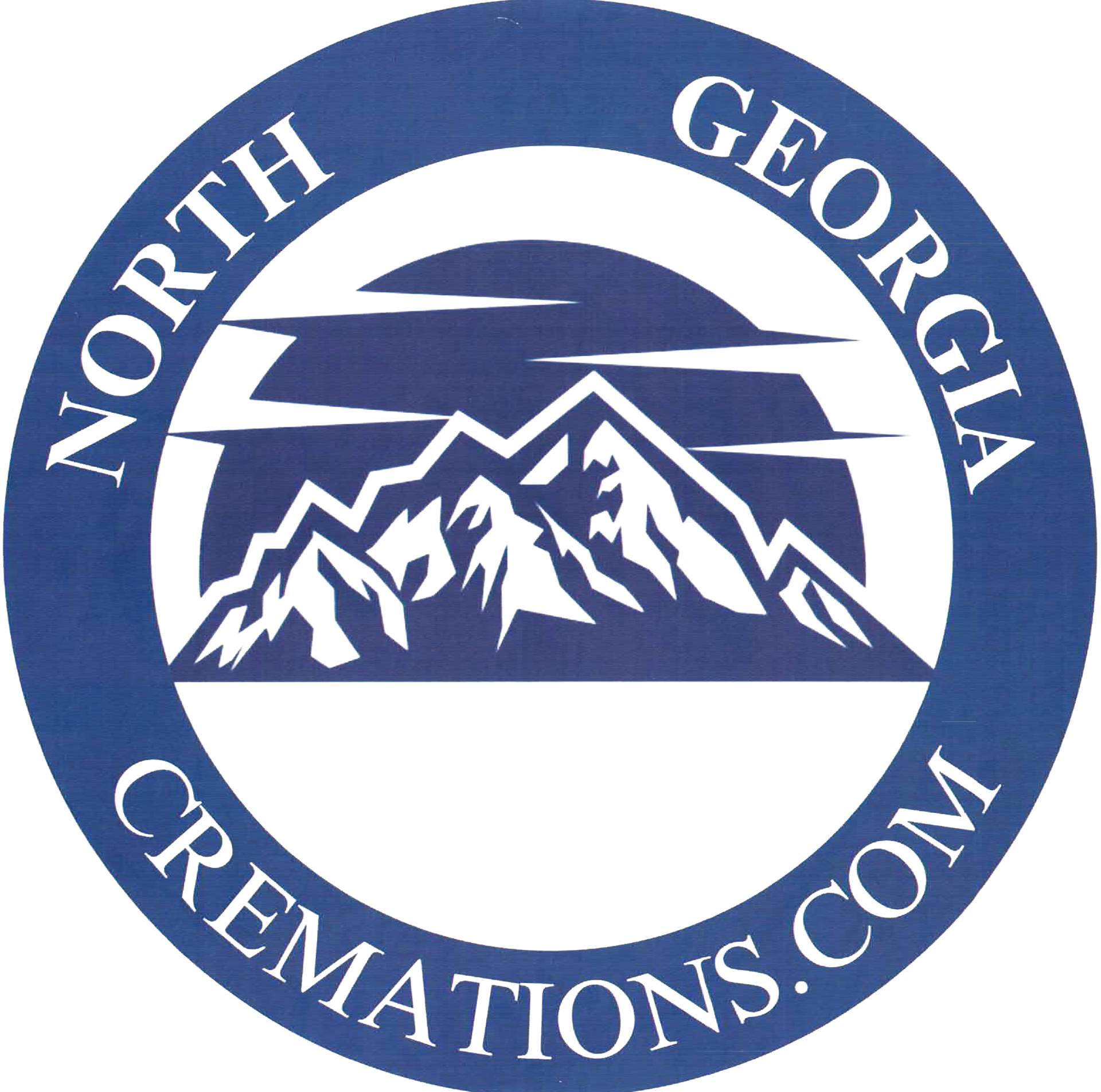 Logo for North Georgia Cremations, featuring a mountain scene within a hexagonal border, "N.G.C." below, and "Est. 2022".