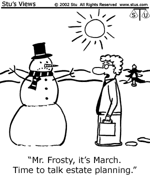 A black and white cartoon of a man talking to a snowman
