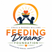 Feeding Dreams Foundation logo with mountains, crossed spoon and fork, and graduation cap