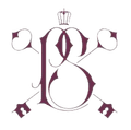 Decorative monogram logo with a stylized letter B and crossed keys in dark teal on white