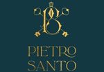 Gold “PIETRO SANTO” logo on dark teal background with decorative monogram and crown