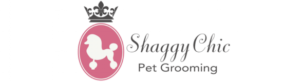 Shaggy Chic Pet Grooming logo with a pink oval pet silhouette and crown icon