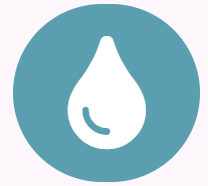 White water droplet icon inside a teal circle on a light background