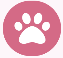 White paw print icon in a pink circle on a light background