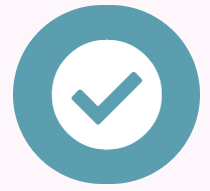 Blue checkmark inside a white circle on a teal background.
