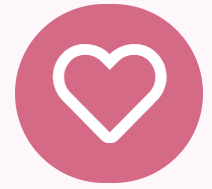 White outline heart inside a pink circle icon
