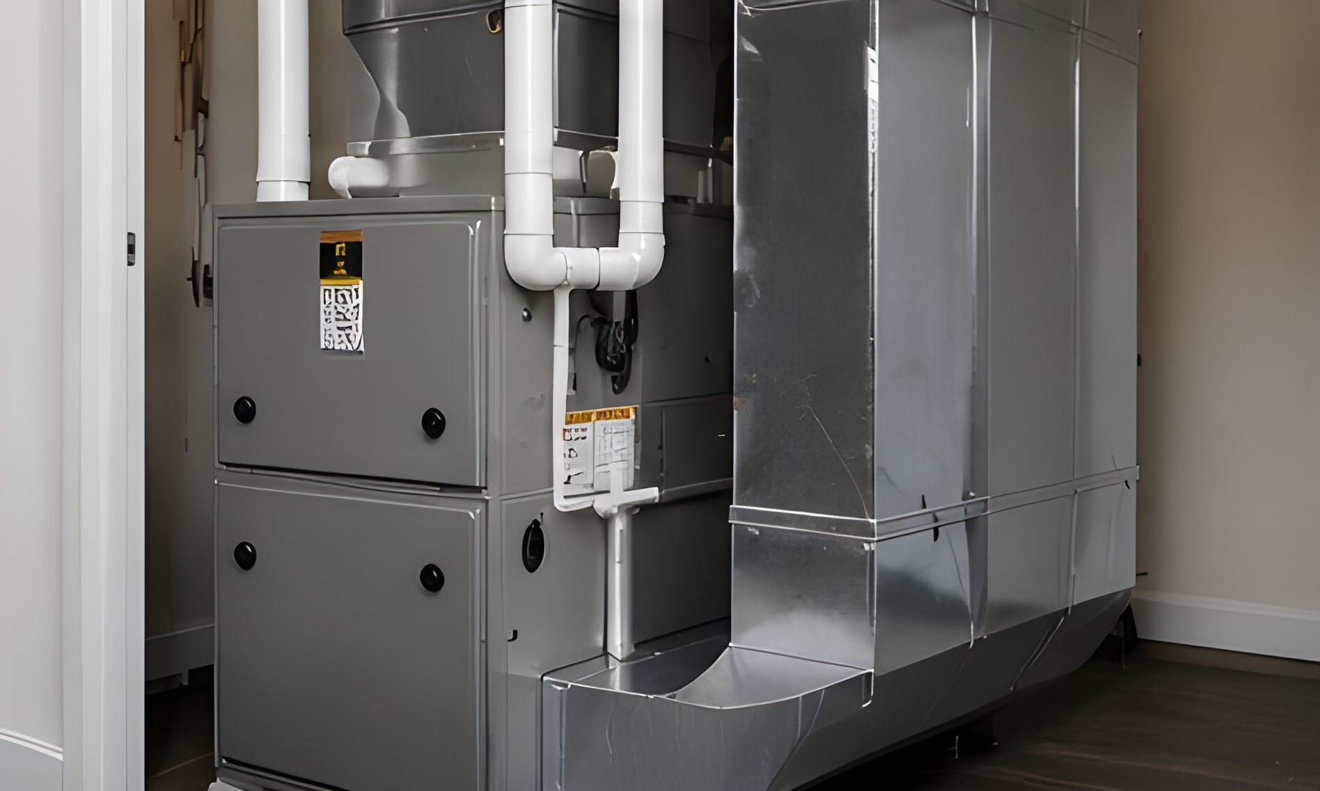 Hands connecting copper pipes to an outdoor air conditioner unit