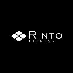 The Rinto Fitness logo in white on a black background, featuring a geometric diamond icon next to the brand name.