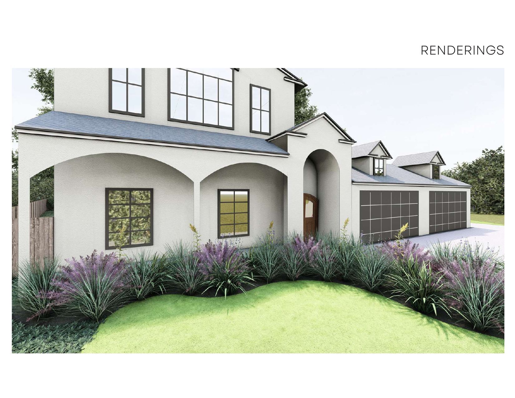 Photorealistic landscape designer reviewing a Florida garden plan beside a newly planted sustainable yard