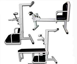 A black and white exercise machine with a bench attached to it