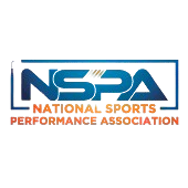The logo for the national sports performance association is blue and orange.