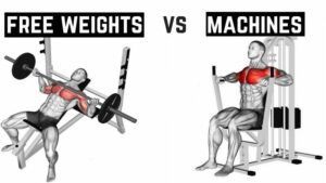 A man is doing a bench press with a barbell and a machine.