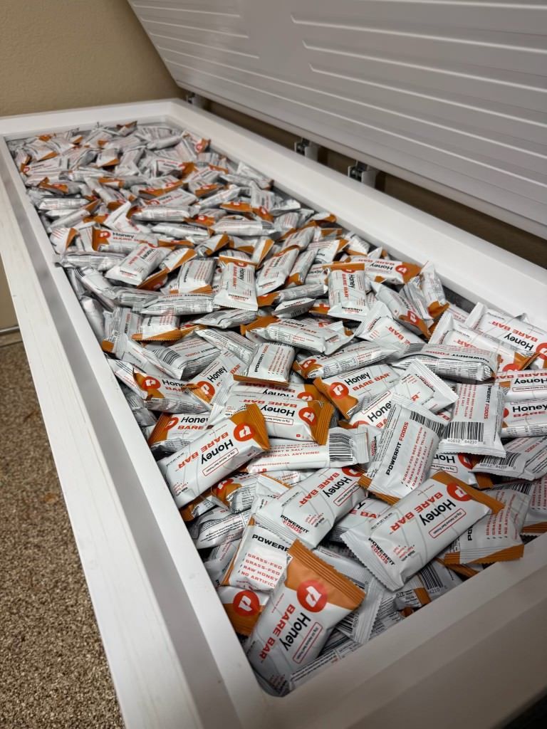 A tub of honey energy bars