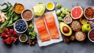 There are many different types of food on the table.