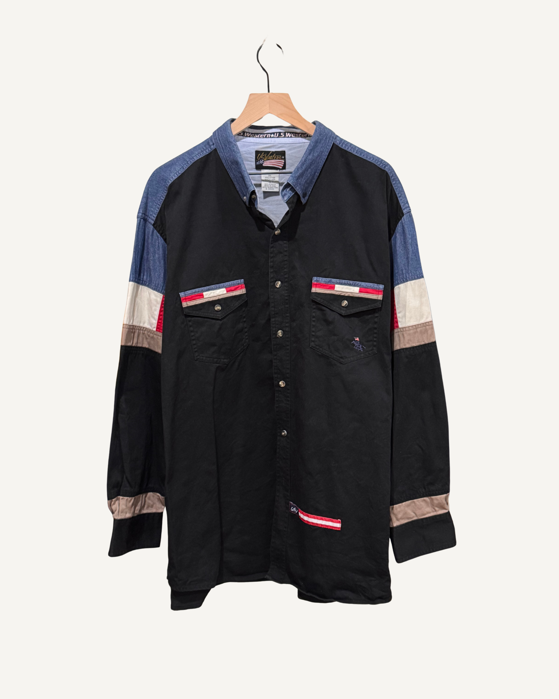 Vintage U.S. Western Color Block Denim Cowboy Button Up Shirt
