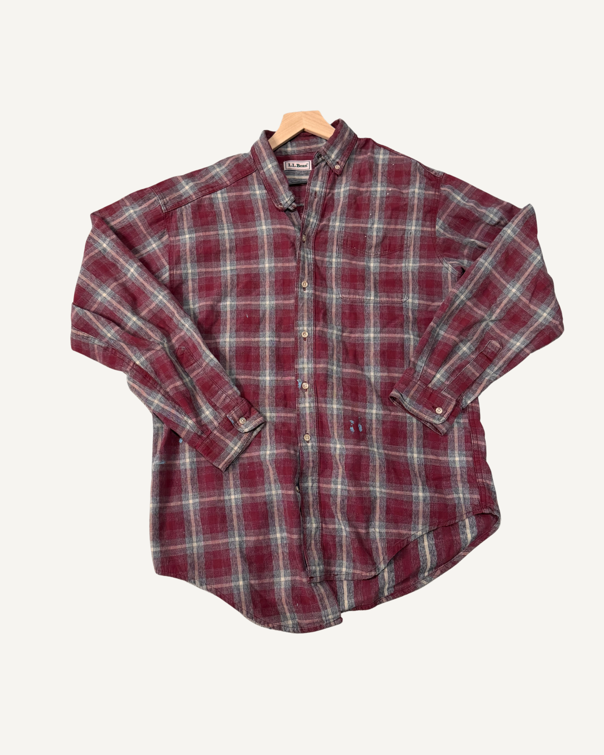 Vintage L.L. Bean Traditional Painters Plaid Flannel Shirt - Burgundy & Grey
