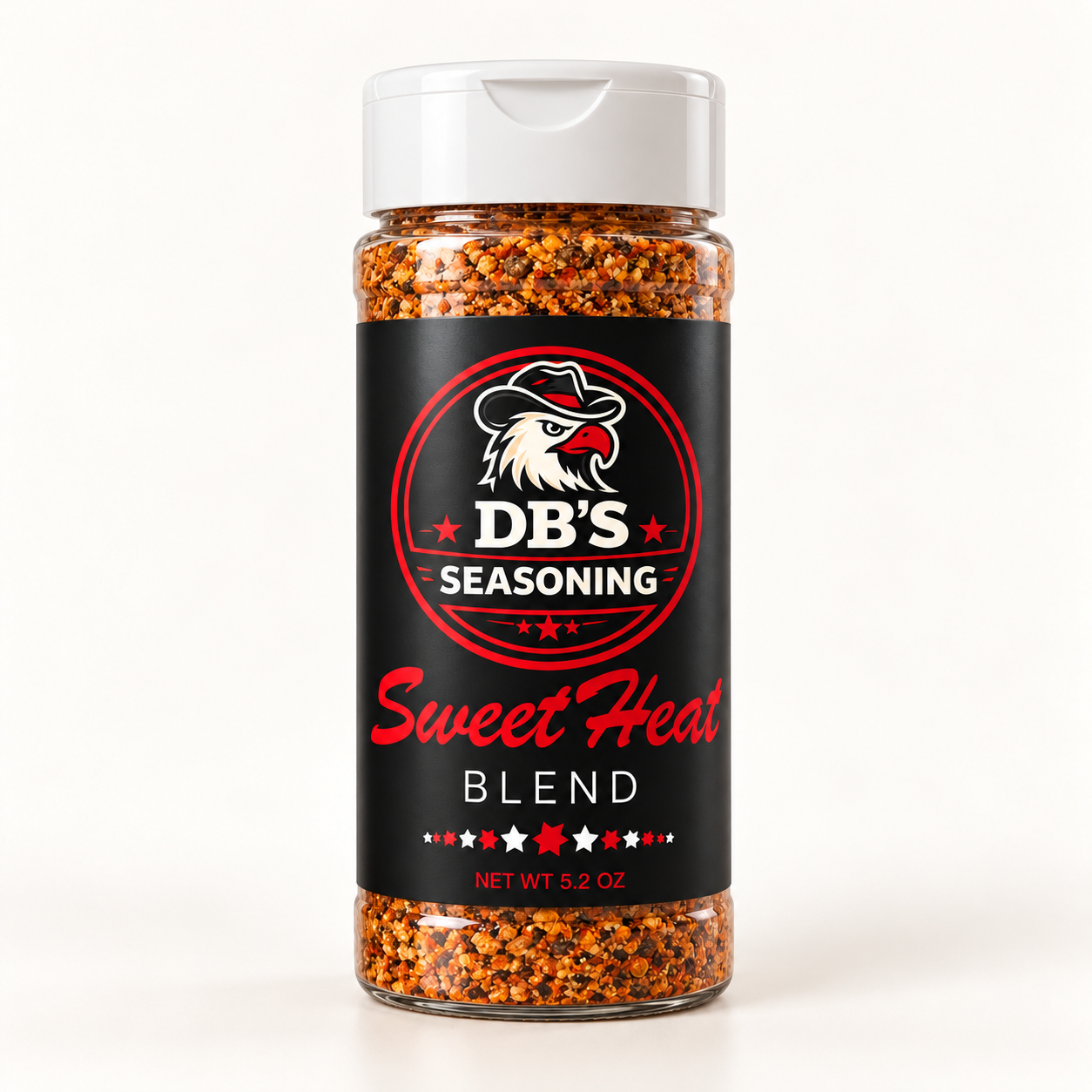 DB's Sweet Heat Blend seasoning, 5.2 oz, new black and red label