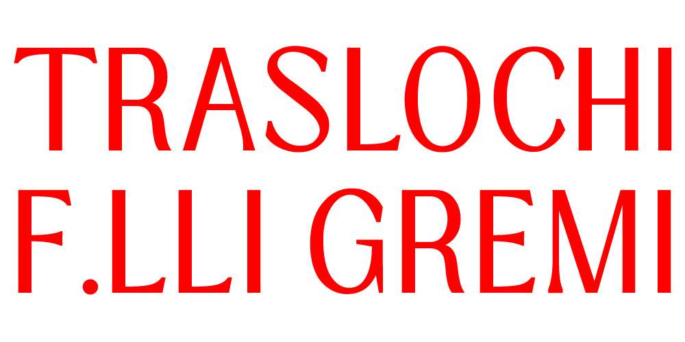 Testo rosso con la scritta “TRASLOCHI F.LLI GREMI” su sfondo bianco